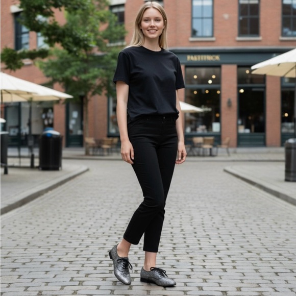 Christian Louboutin Glitter Oxford Flats | Silver Red Sole Shoes EU 39 - Picture 8 of 9